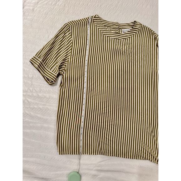 Vintage Striped Blouse Women’s 8 Olive Cream Soft Autumn Classic Minimalism - Picture 4 of 9